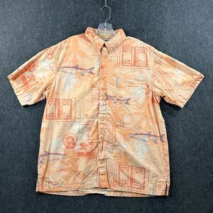 Columbia River Lodge Shirt Men’s Large Orange All Over Print Pocket Fishing